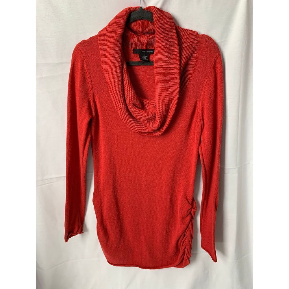 Calvin Klein Jeans Red Cowl Neck Tunic Sweater 100% Cotton